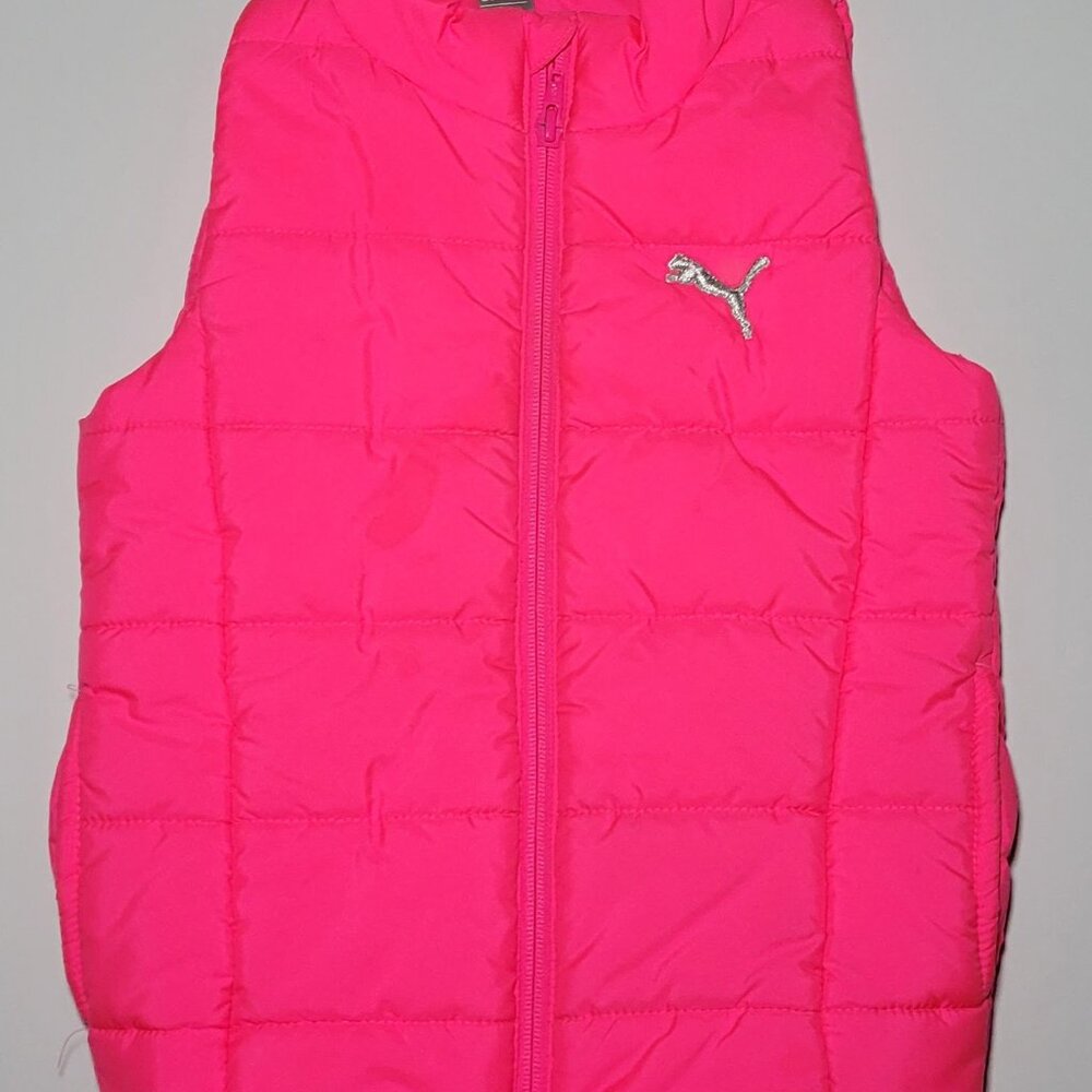 Puma Girls Bright Pink Full Zippered Puffer Vest Size XS 5 - 6